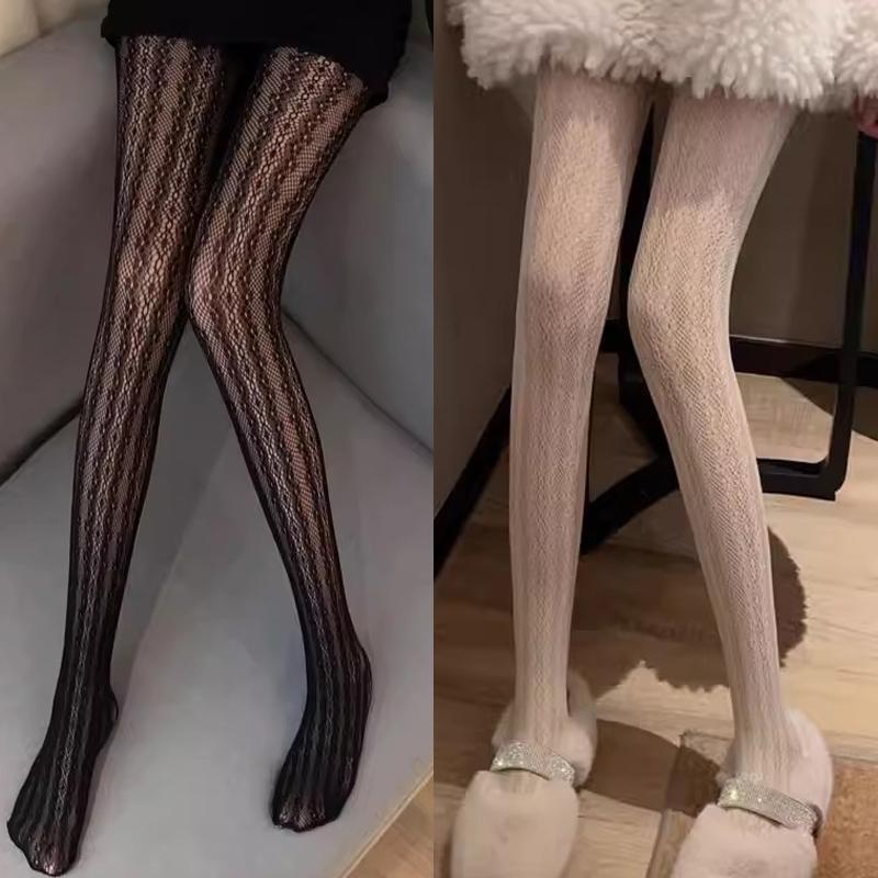 Vertical Striped Floral Stockings Hollow Out Lace Fishnet Tights Fashion Sheer Pantyhose For Women Sexy Spring Summer Leggings