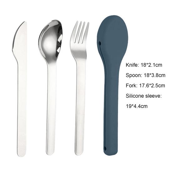 1 Set Cutlery Set with Silicone Cover Easy To Carry Stainless Steel Dishwasher Safe Spoon K Cutter Utensils Set Camping