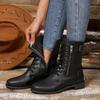Women Mid-Calf Boots New Plus Size Retro Women Western Boots Punk Lace Up Zipper Mid Calf Boots Ladies Outdoor Comfortable Shoes