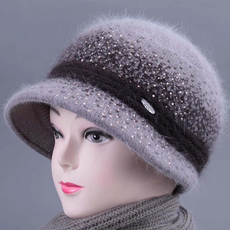 Human hat female autumn and winter warm knitted hat plush wool hat basin hat old lady cotton hat