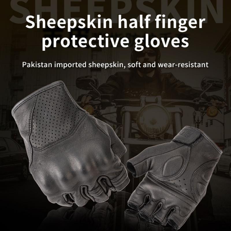 SFK Motorcycle Riding Gloves Half Finger Summer Breathable Genuine Goatskin Leather Wear-resistant Motocross Knights Race Gears