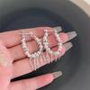 French Broken Silver Pearl Long Fringed Earrings Women's Light Luxury High-end Stud Earrings Temperament Ear Jewelry