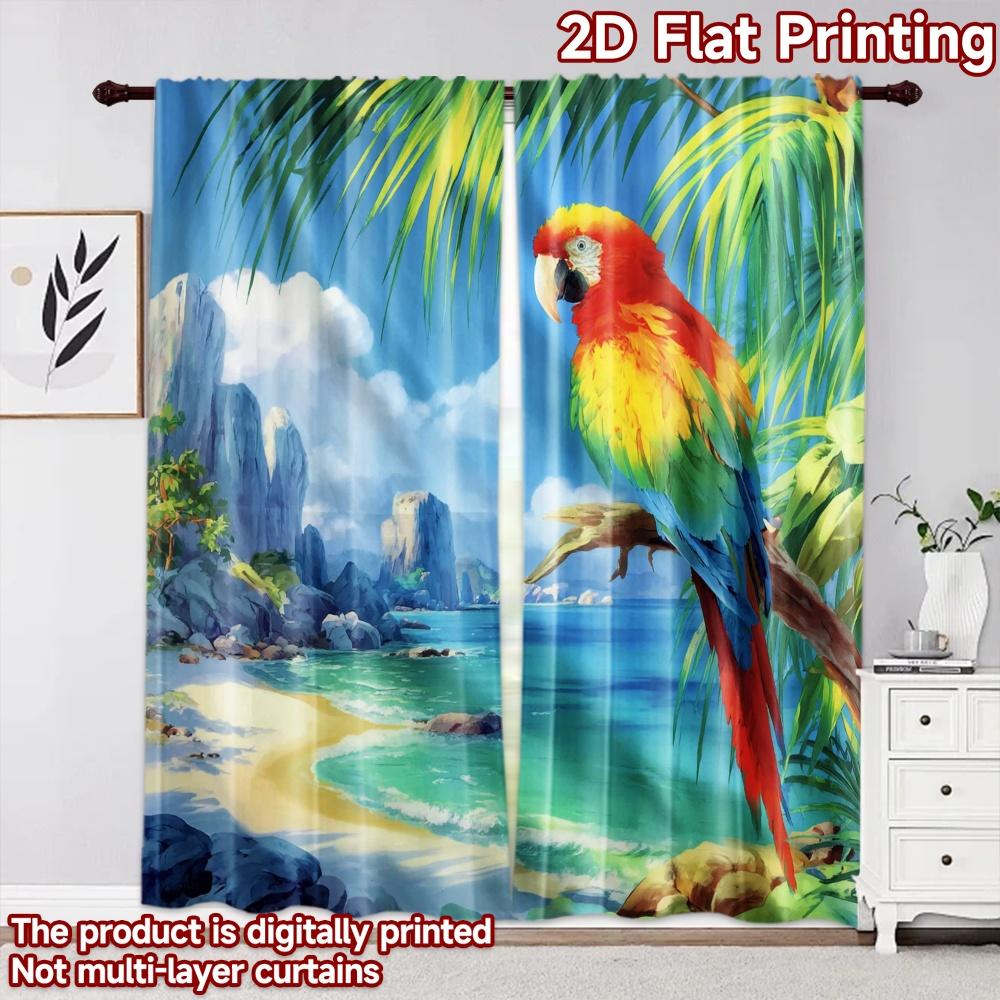2D flat printing 2pcs Curtain Window Curtains Tropical Parrot by Beach Digital Printed Polyester Drapes Party Decorations