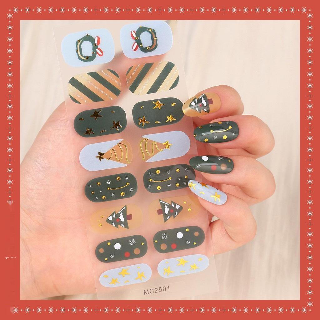 16-Finger French Christmas Gel Nail Stickers - No-Bake, European & American Fashion