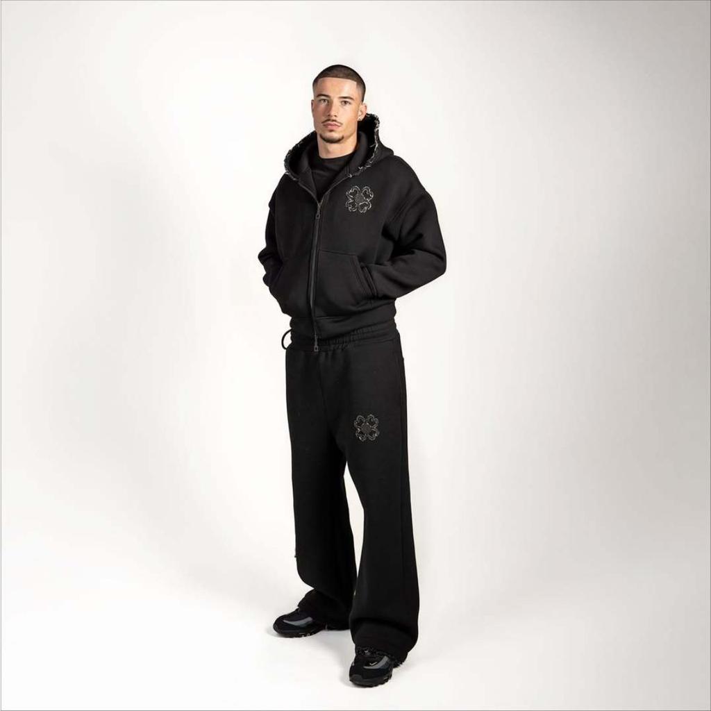 BeatStreet Embroidered Zip Hoodie & Pants Set Men Streetwear Trendy Loose Casual 2-Piece Tracksuit New Fashion