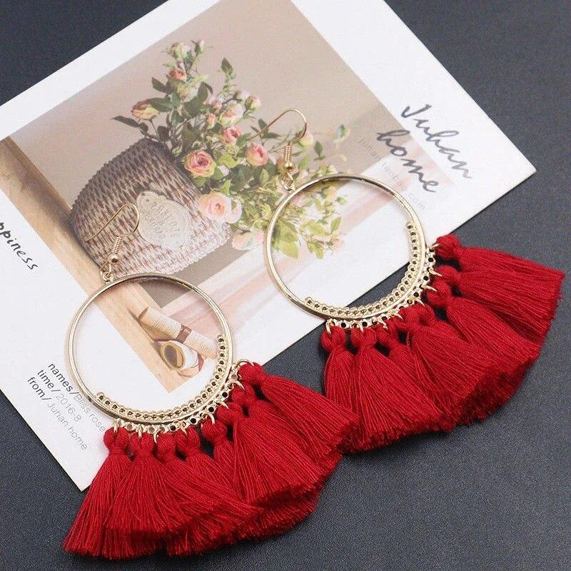 Creative Bohemian Big Circle Tassel Ears for Female 2024 Trend Fashion Jewelry