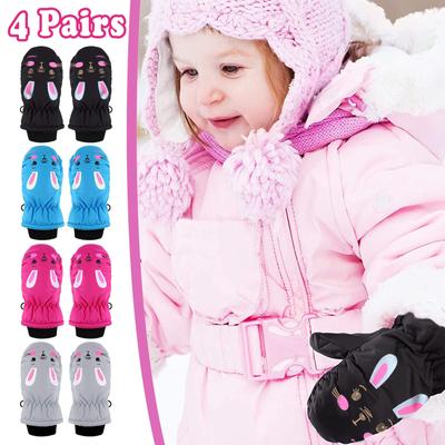 4 Pairs Child Ski Gloves Waterproof Snow Mittens for Toddlers Boys Girls