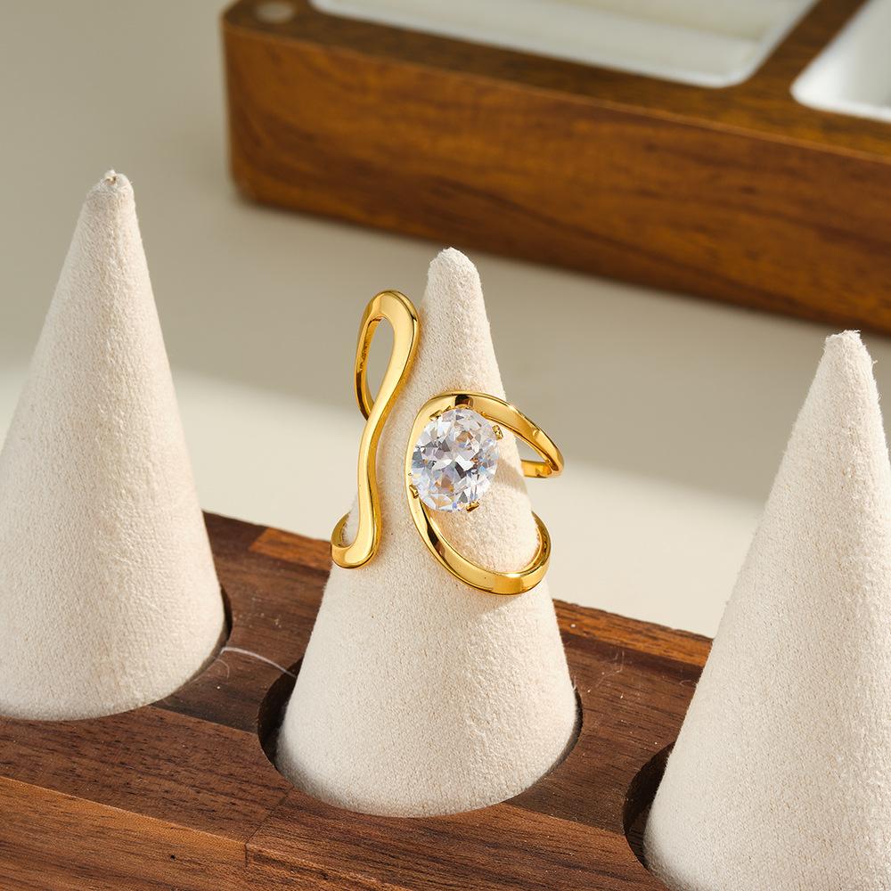 Fashion Trendy Gold Plated Stainless Steel Zircon Ring Irregular Geometric Lines Rings for Women Wedding Engagement Party Gift