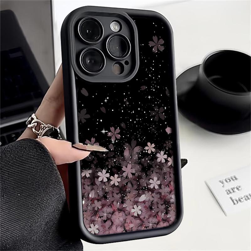 For iPhone 16 Plus 15 14 Pro Max 13 12 Pro 11 XS XR 8 7 Phone Cover Gradient Cherry Blossom Shockproof Lens Protection TPU Soft Case