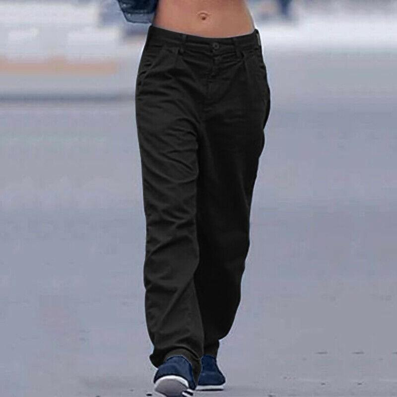 Women Casual Solid Cargo Pant Pocket Elastic Waist Loose Pant