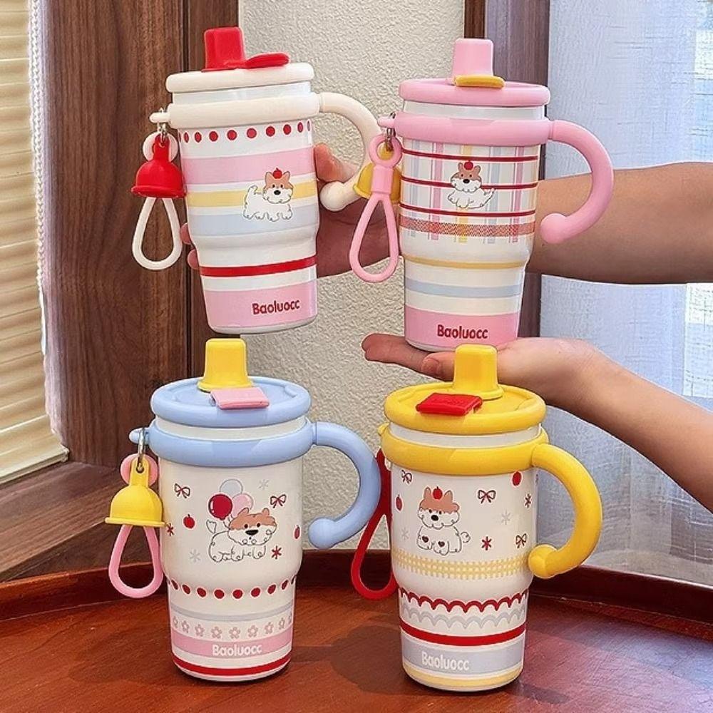 Creative Thermal Water Bottle 600ml Drinking Straw Cup Fashion Outdoor Insulated Mug  Household