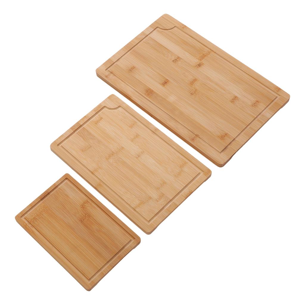 3pcs Chopping Boards Smooth Wood Cutting Boards with Juice Grooves Inner Handles for Kitchen