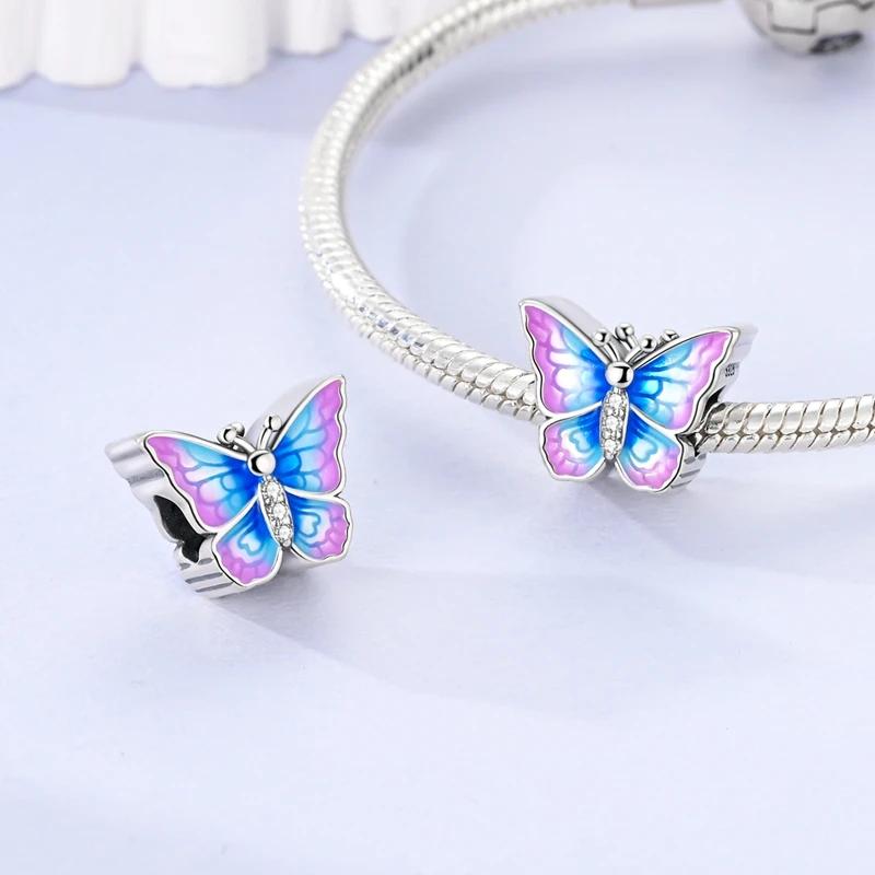 Springtime Copper Sparkling Zircon Colorful Butterfly Charms Beads Fit Pendants Bracelets Diy Birthday Jewelry Gift