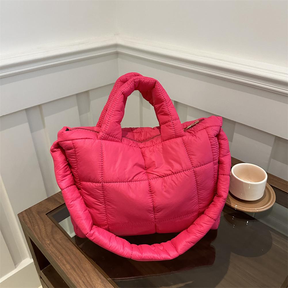 Women Quilted Shoulder Bag Puffer Tote Handbag Large Capacity Travel Top Handle Bag Commute Crossbody Bags Puffy Messenger Bag