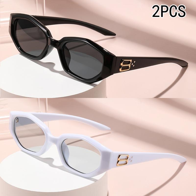 2PCS Polygonal Sunglasses Retro Fashionable Small Square Frame  Slim Sunglasses Personalized Street Shot Sunglasses 6102