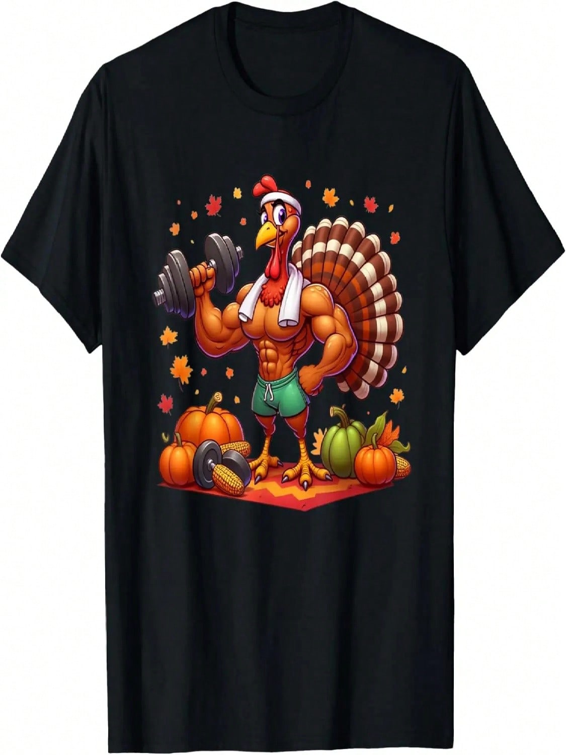Thanksgiving Gains Muscular Turkey Funny Workout Tee T-Shirt S разноцветный