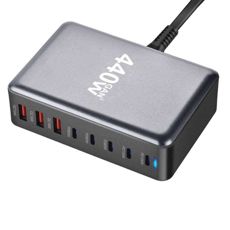 MultiPorts 440W USB C Charger with Intelligent PD for Laptops and Mobile Devices Multiple Protect Safety Systems