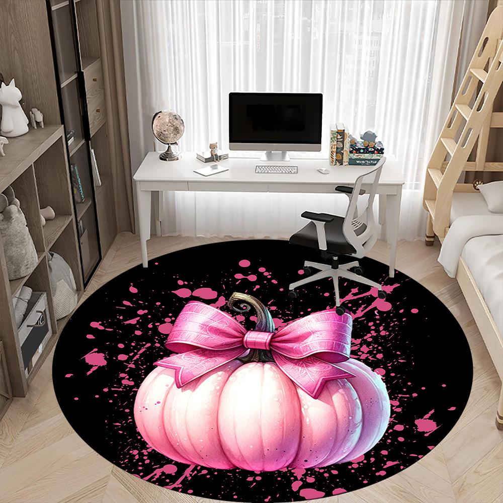 1pc Pink Pumpkin Office Round Area Rug, Indoor Mat Suitable ForOffice, Under Office Chairs Bedroom Living Room Home Decor, Room Deco T116