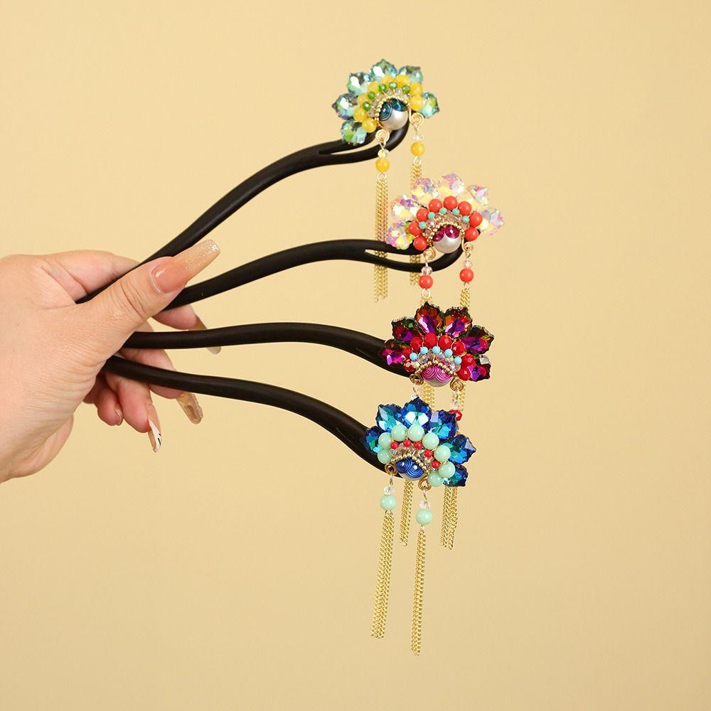 Tassel New Chinese Style Hair Clip Red Beijing Opera Hair Accessories Wooden Hair Stick  for Women