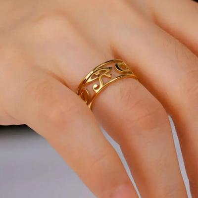 Egyptian Eye of Horus Ankh Cross Ring Stainless Steel Vintage Jewelry for Men Women Valentine Gift Amulet