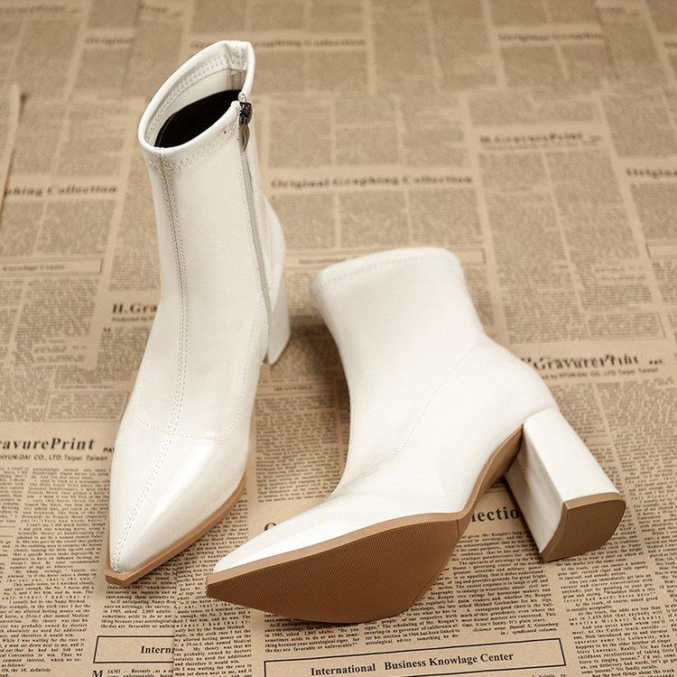 Women's Pointed Thick Heel Short Boots Women's Autumn High Heels Ankle Boots Women's Fashion Retro Temperament Boots Botas Mujer