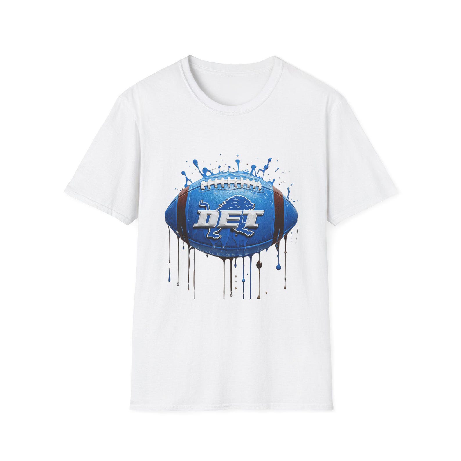Detroit Football Paint Drip Tee | Football T-Shirt, Blue Grunge Ball 2XL