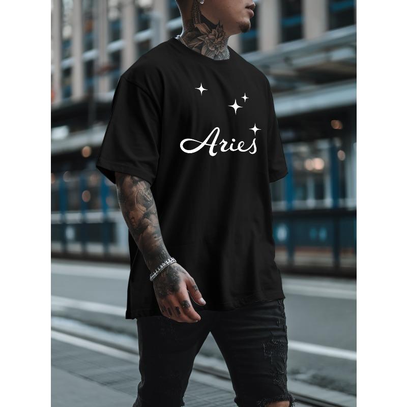 European Size Aries Men's Summer Short-sleeved T-shirts, Fashionable and Trendy Printed Men's Bottoming Shirts, Spring and Summer Round Neck Tops