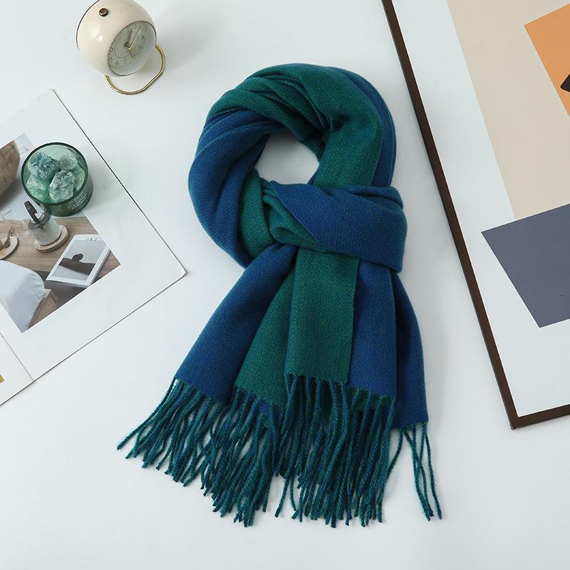 Double-sided Two-color Scarf for Women Autumn and Winter High End New Wool Scarf Shawl Imitation Cashmere Scarf