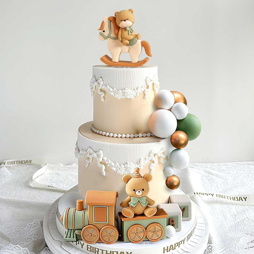 Bear Cake Decoration  Natural Baby Shower Cake Topper Bears Train Cake Decoration Baby Shower Birthday Cake Decoration