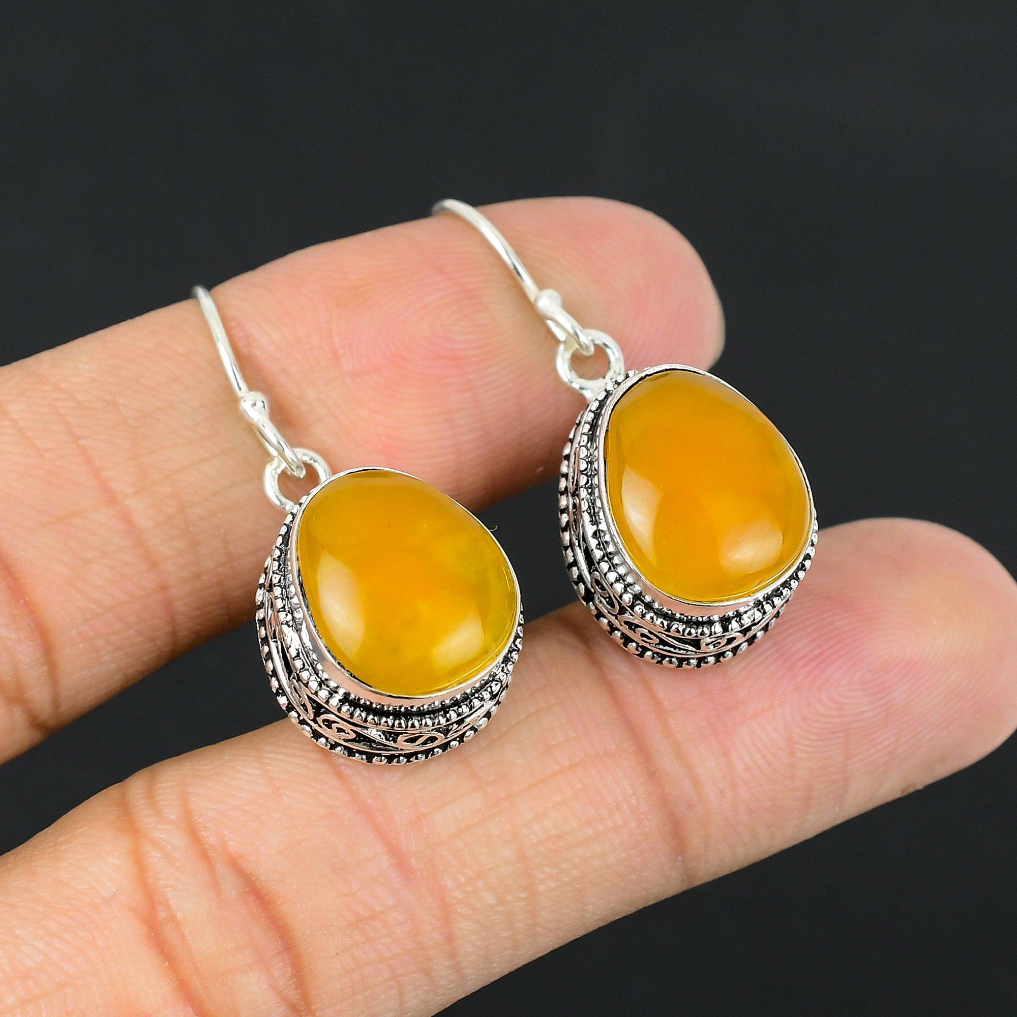 

Halloween Sale 925 Sterling Silver Natural Yellow Onyx Wedding Dangling Earrings