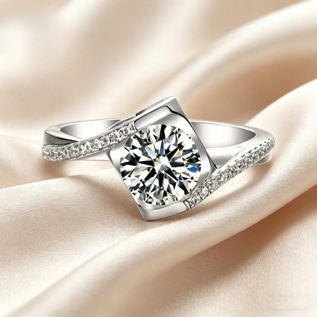 Silver Moissanite Angel's Kiss Twisted Arm Ring Certified Proposal Jewelry for Women Free Gift Elegant Romantic