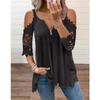T-shirt da donna con maniche in pizzo, camicetta, top, taglie forti, t-shirt casual da donna con spalle scoperte