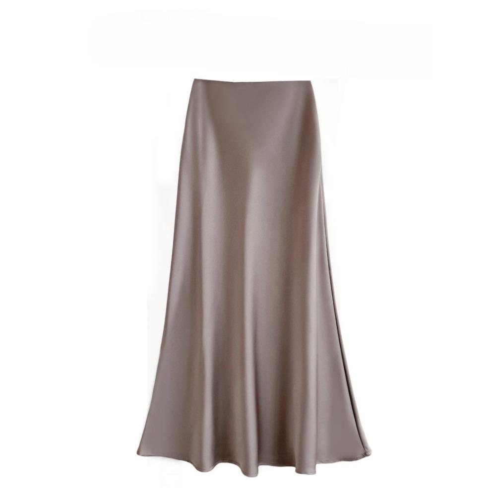 Women's High Waist Glossy Satin Mermaid Midi Skirt