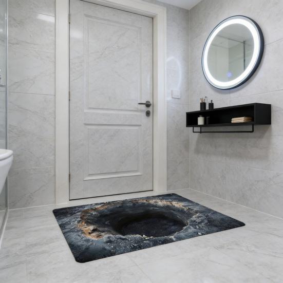 Floor Mat 3D Optical Illusion Rug with Realistic Hole Effect Soft Non-Slip Pet-Friendly Carpet Living Room Hallway Decorative Rug