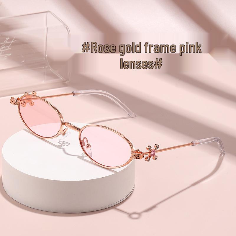 Women s Round Metal Diamond Temple Blue Light Blocking Clear Lens Sunglasses Glasses Only