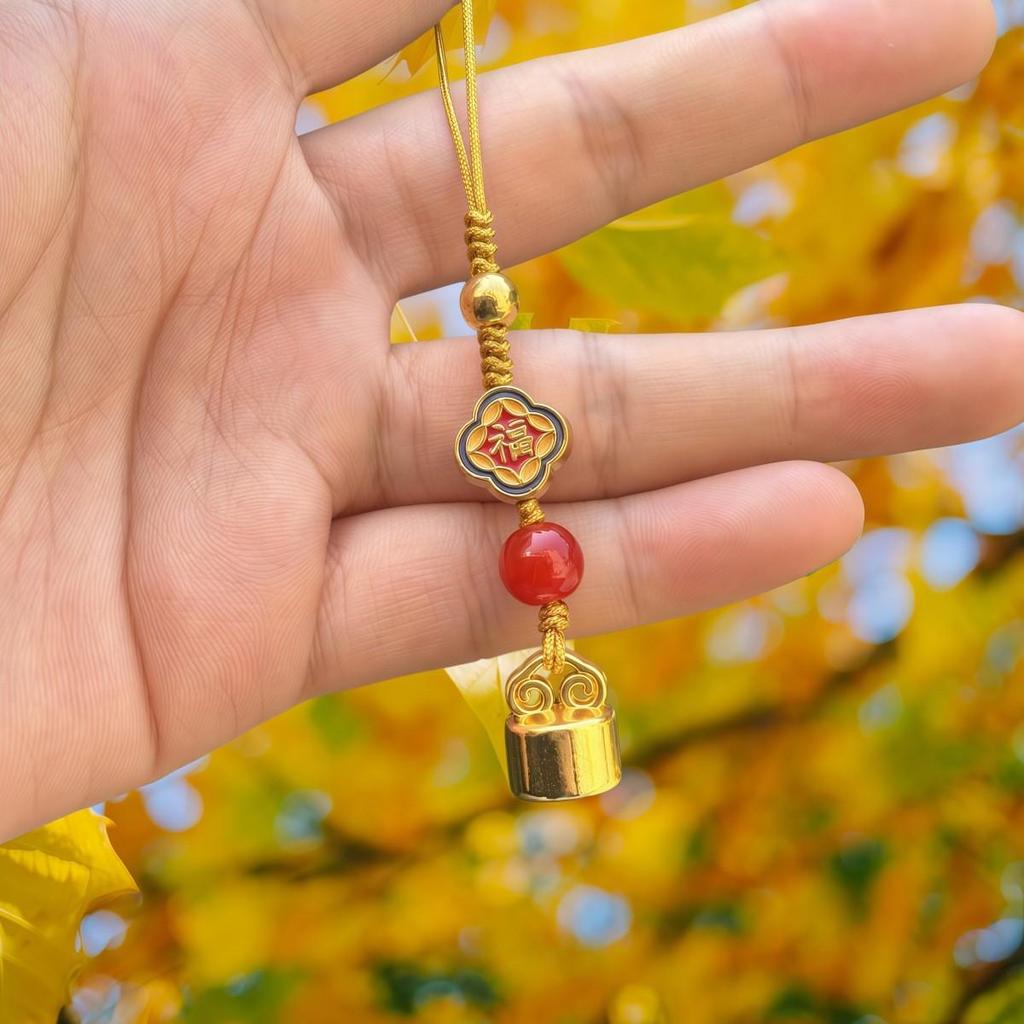 Handmade Red String Blessings Keychain Pendant for Men & Women - Retro Woven Rope Circle Ornament