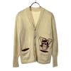 40s 50s Lettered Long Sleeve Knit Cardigan White Women Used