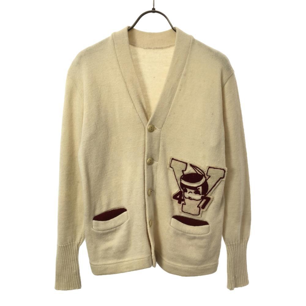 

VINTAGE 40s 50s Lettered Long sleeve knit cardigan white Women Used