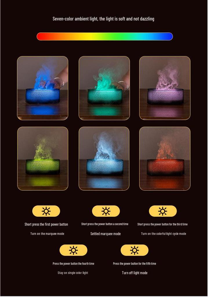 2025 Colorful Flame Aroma Diffuser USB Desktop Light & Humidifier