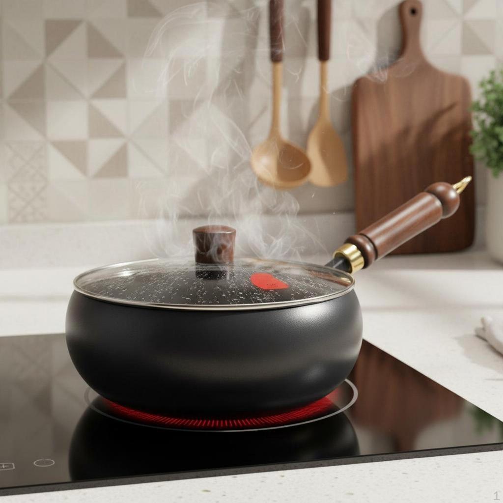 Non Stir Fry Pan Nonstick Flat Bottom Wok Thickened Body Chinese for Home Kitchen 24CM
