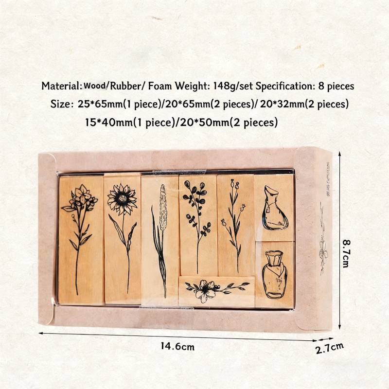 Vintage Wood Plant Stamp Set For Scrapbooking And Journaling Creative Decor