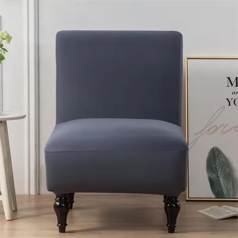 

Однотонный эластичный чехол для толстого одинарного дивана, моющийся, тянущийся, защитный, без подлокотников, с коротким дизайном спинки, для домашней мебели темно-серого