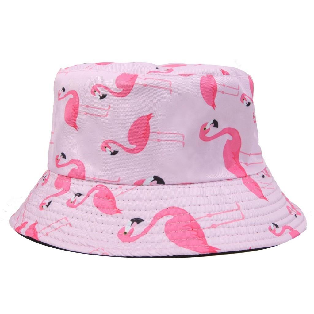 Fashionable Flamingo Print Reversible Fisherman Hat Women Sun Hat Sunscreen Bucket Hat
