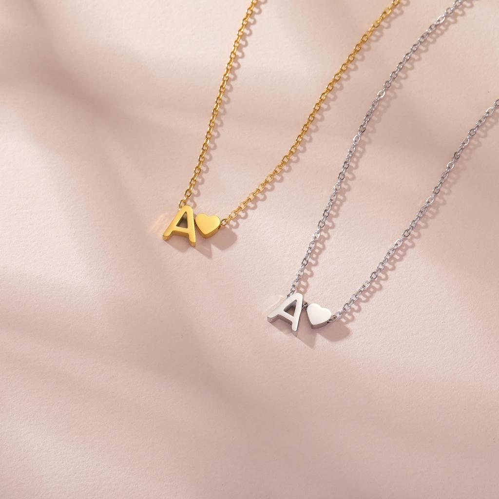 Cazador Mini Heart Initial Letter Pendant Necklaces for Women Stainless Steel A-Z Alphabet Choker Chain Jewelry Valentine Gift