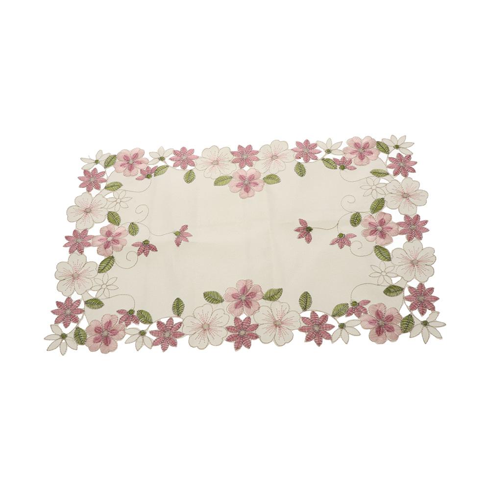 Round Rectangular Lace Satin Fabric Flower Pattern Placemat Doily Cup Pad Coaster