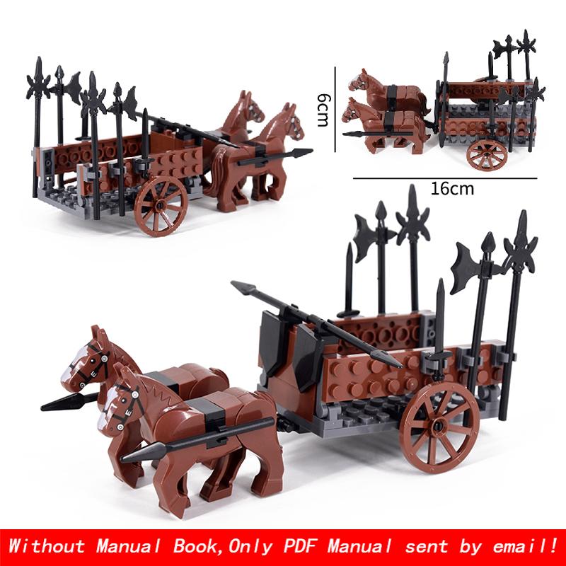 MOC Kreatives Mittelalterliches Schloss Königlicher Ritter Rom Spartacus Streitwagen Belagerungsmaschine Modell Bausteine Ziegel Spielzeug Geschenke