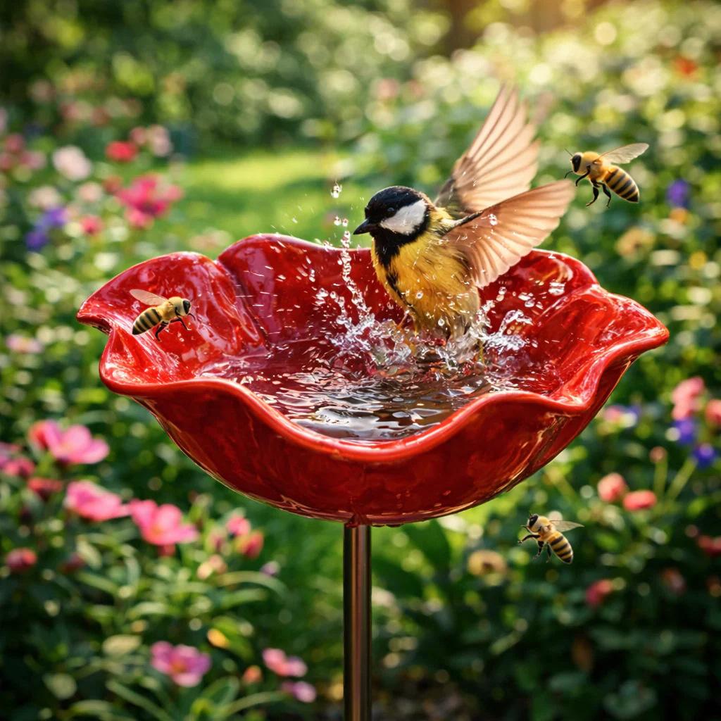 

Metal bird bath tub with floral pattern, hardy bird bath tub and insect drinker, suitable for gardens and patios