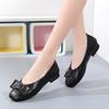 New Women's Shoes Shallow Mouth Leather Single Shoes Square Head Set Feet Grandma Shoes Bow Korean Casual Mother Shoes
