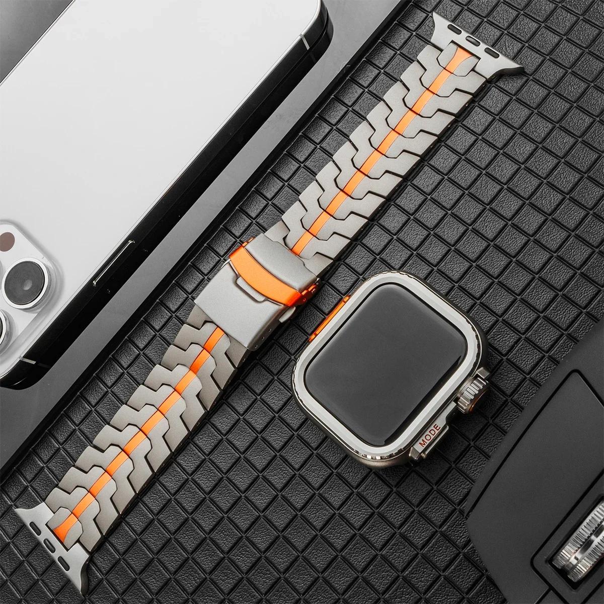 

Розкішний титановий браслет + корпус для Apple Watch Ultra ремінець 44 мм 45 мм 46 49 мм титановий конектор для IWatch серій 10 9 8 7 6 5 4 42mm series 10