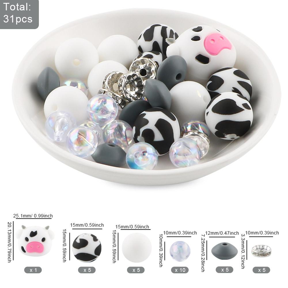 New 31Pcs/Set 3D New Silicone Focal Beads Round Bead For Jewelry Making DIY Beaded Pen Keychain Necklace Bracelet Accessories